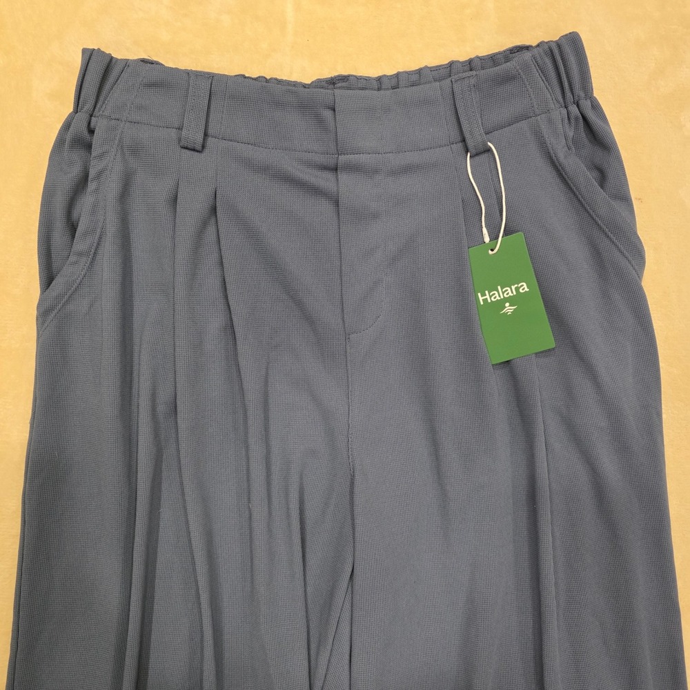 NWT Halara Wide Leg Trousers L Petite Blue Pleated High Waist Pocket Stretch - Picture 2 of 6